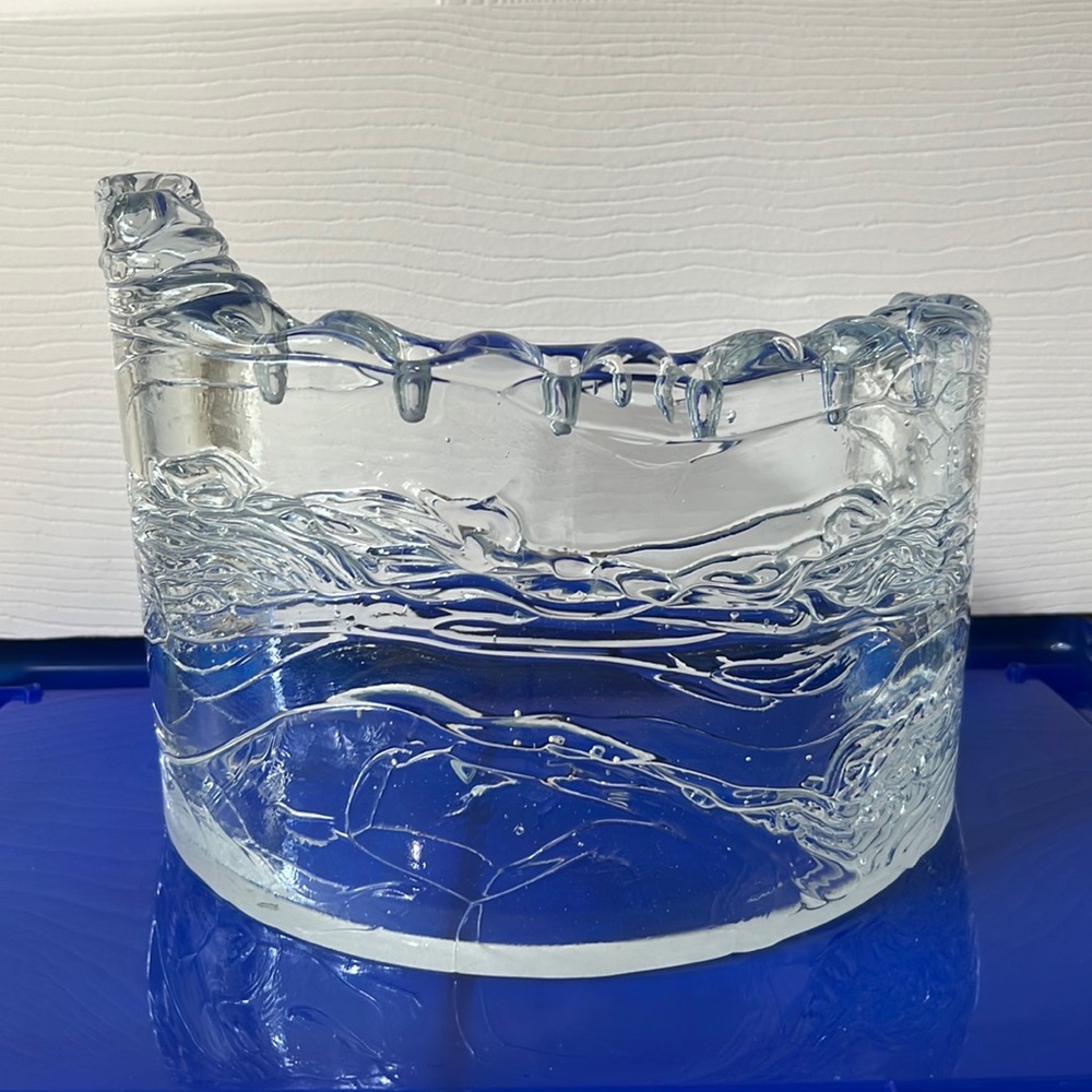 Hand Cast Glass Menorah by Joel & Candace Bless - Curved Shape Displaying Waves
